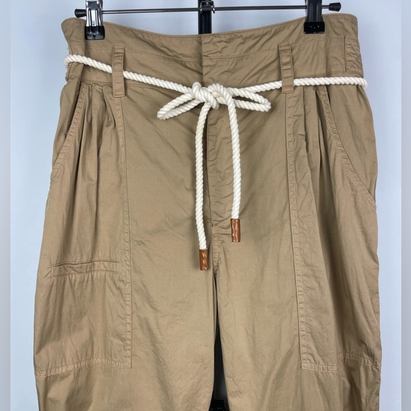 Frame Tan Khaki Nautical Casual Pleated Cropped Chino Pants - Picture 2 of 9